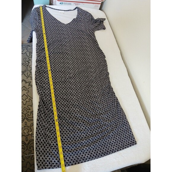 A Glow Maternity Dress Black White Ruched Stretchy Knit V Neck Size 1X Summer‎ - Picture 8 of 14